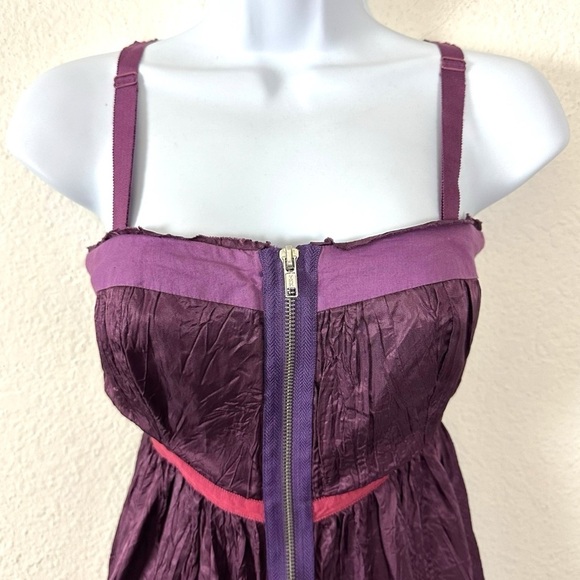 Vintage 90s Free People Harmony Purple Forest Fairy Crinkle Mini Dress Size 0 - Picture 4 of 10